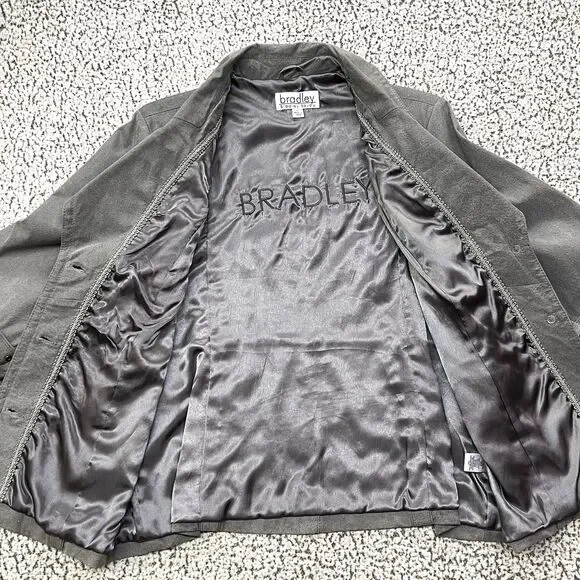 Bradley Bayou Genuine Suede Leather Jacket Womens XL Gray Studded Button Front - Picture 5 of 16